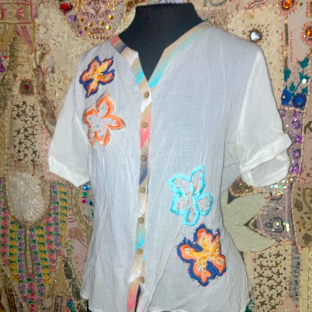 100% cotton soft gauze fabric with embroidered & beaded design